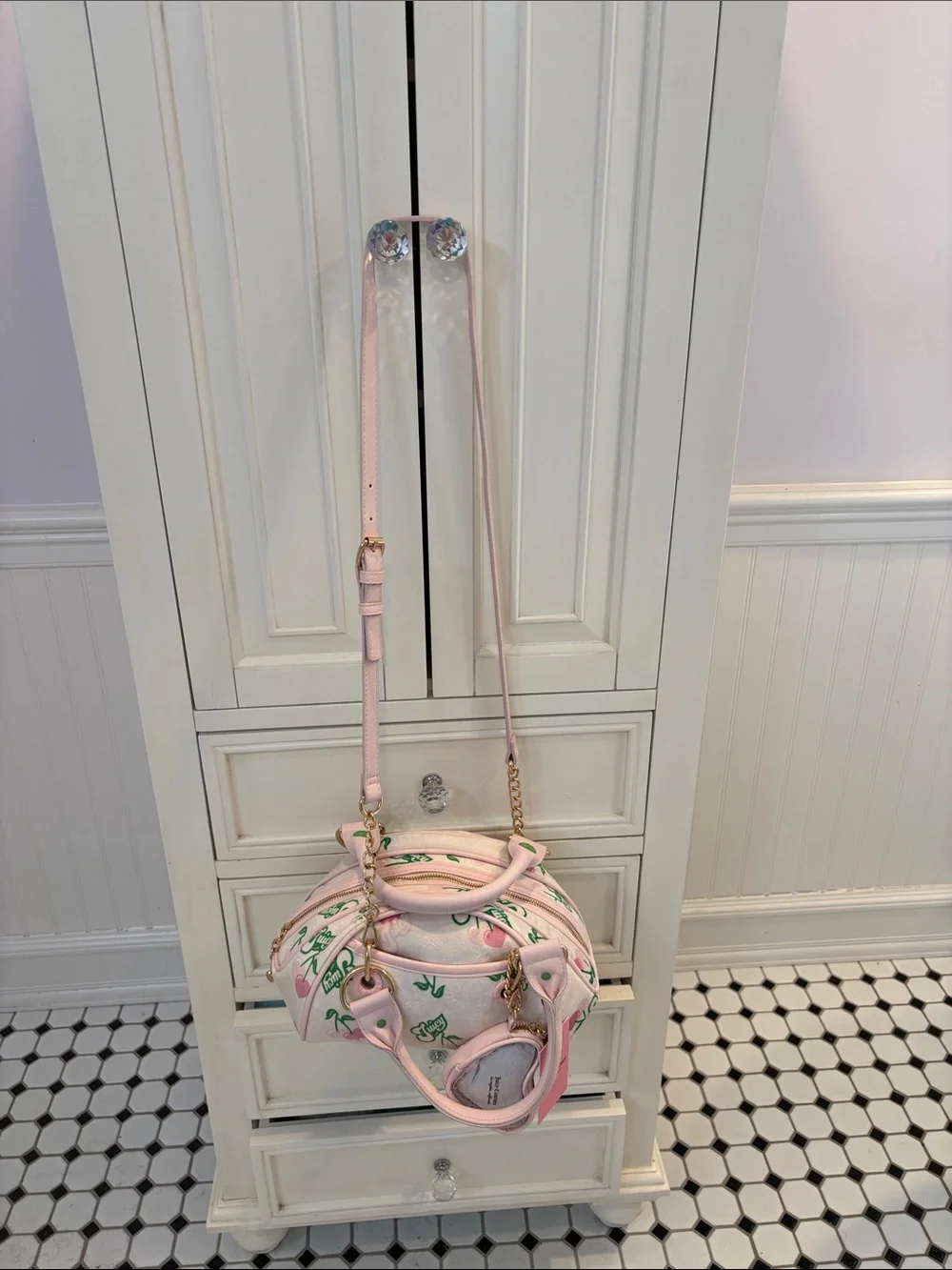 NWT Juicy Couture Light Pink Cherry-Print Satchel with Gold Hardware